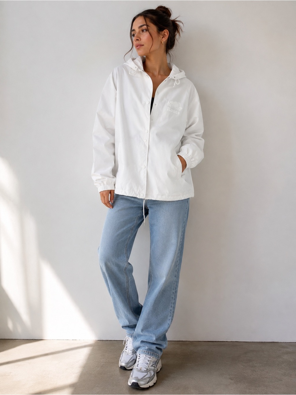 Roots Women's Hooded White Windbreaker Jacket Size M